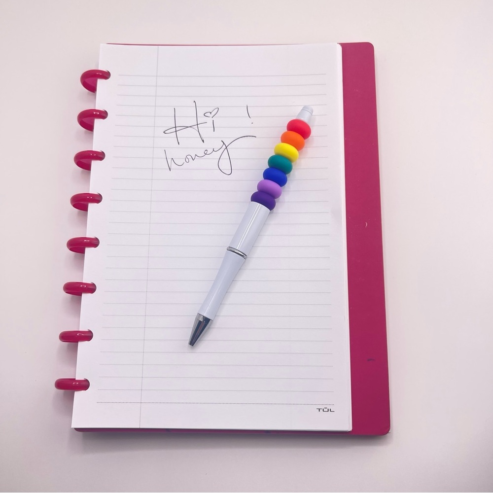RAINBOW Love! Silicone bead pen. Rainbow feature beads. Office Gift Decor Pride
